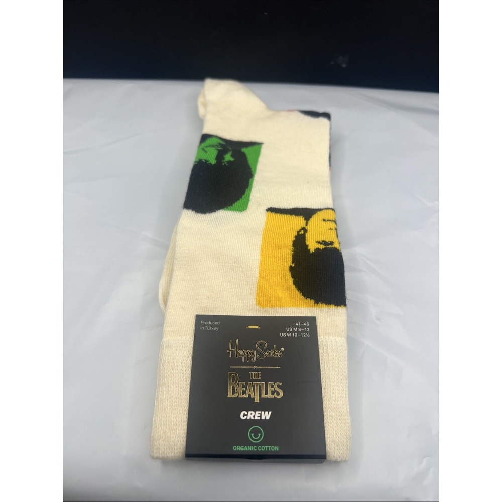 HAPPY SOCKS The Beatles Mens 8-12 Womens 10-12.5 Euro 41-46 Crew Sock Cotton NWT